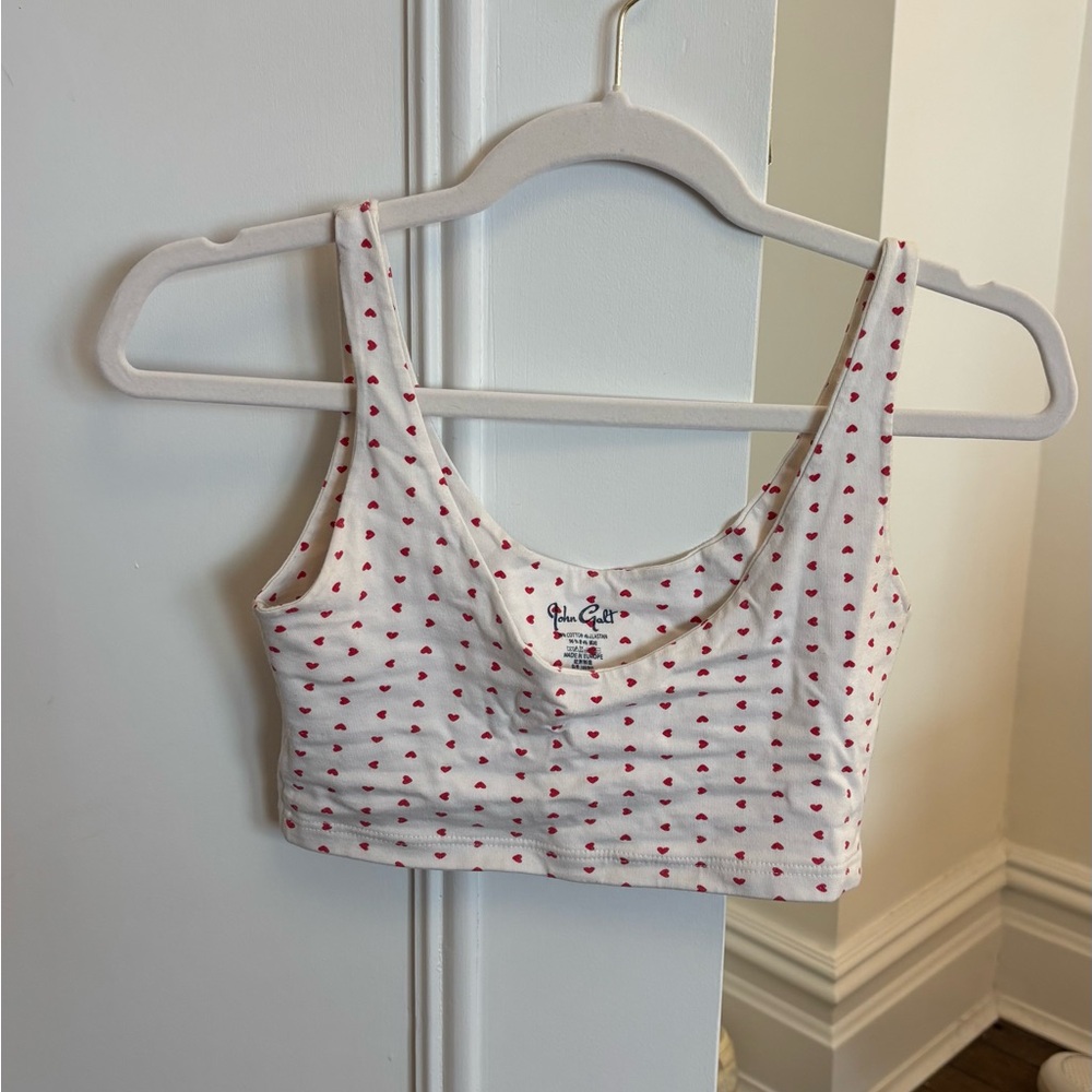 Brandy Melville White Crop Bralette with Red Heart Print
